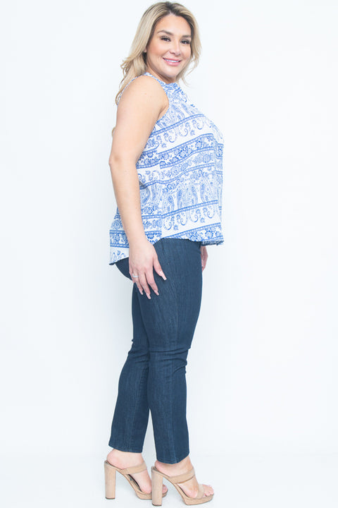 Plus Size Sleeve Less Top (ZB7975-P) Blue / ( 1x-2x-3x- 1-1-1)
