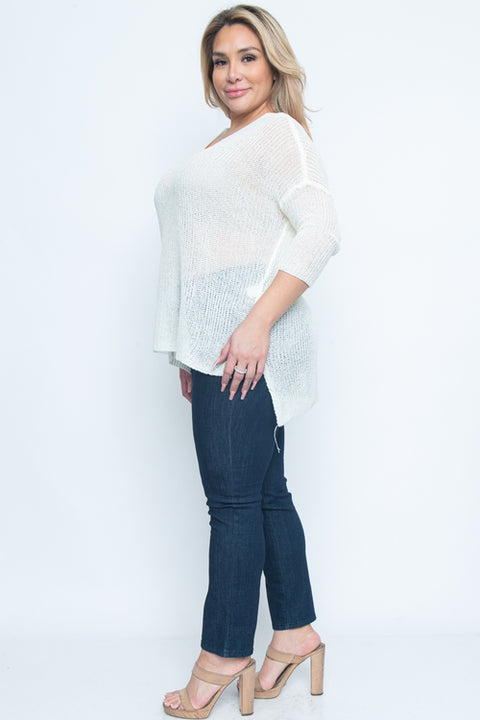 Plus Size Long Sleeve Plus Size Top (ZB8880F) Ivory / ( 1X-2X-3X- 1-1-1)