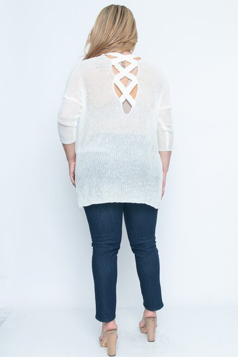 Plus Size Long Sleeve Plus Size Top (ZB8880F) Ivory / ( 1X-2X-3X- 1-1-1)