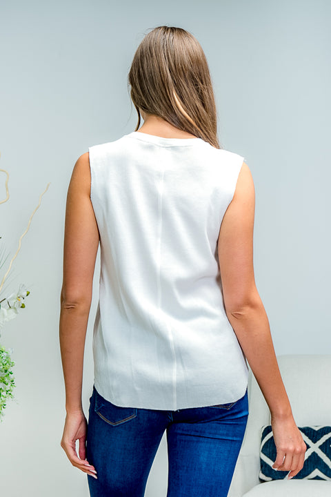 Sleeve Less Top (LVI71796-1) White / ( S,M,L- 2,2,2)