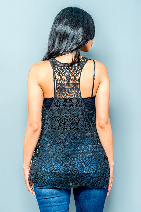 Guipure Lace Scoop Neck Racerback Tank Top (T2004) - Wholesale Fashion Couture 
