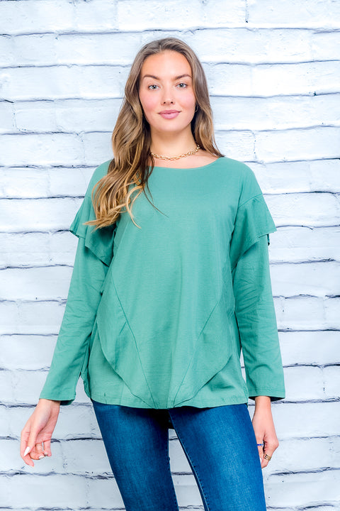 Long Sleeve Top (T2031-KL) Sage / ( S-M / M-L- 3-3)