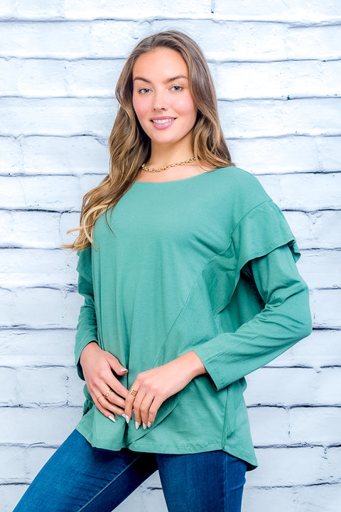 Long Sleeve Top (T2031-KL) Sage / ( S-M / M-L- 3-3)