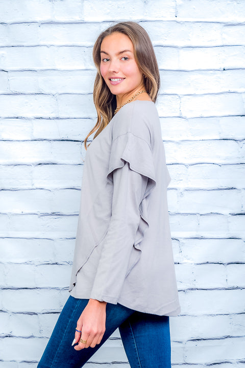 Long Sleeve Top (T2031-KL) Grey / ( S-M / M-L- 3-3)