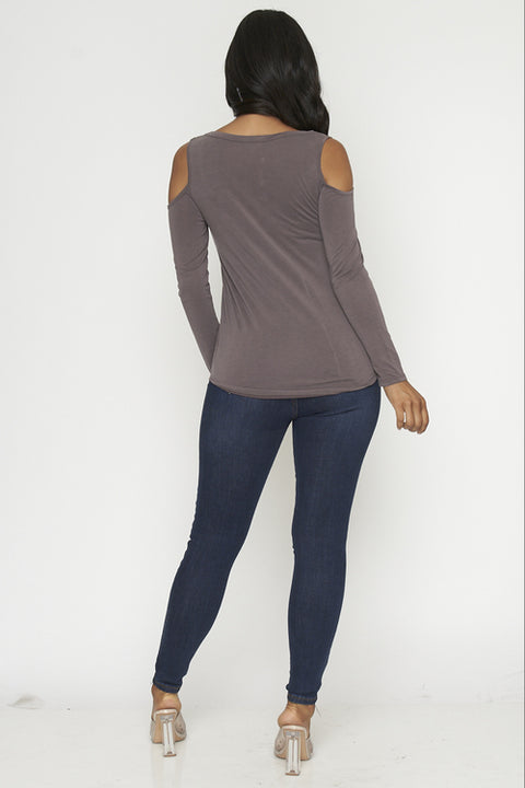 n Long Sleeve Round Necktop Open Shoulders (M1177) Lt.Brown / ( S-M-L- 2-3-1)
