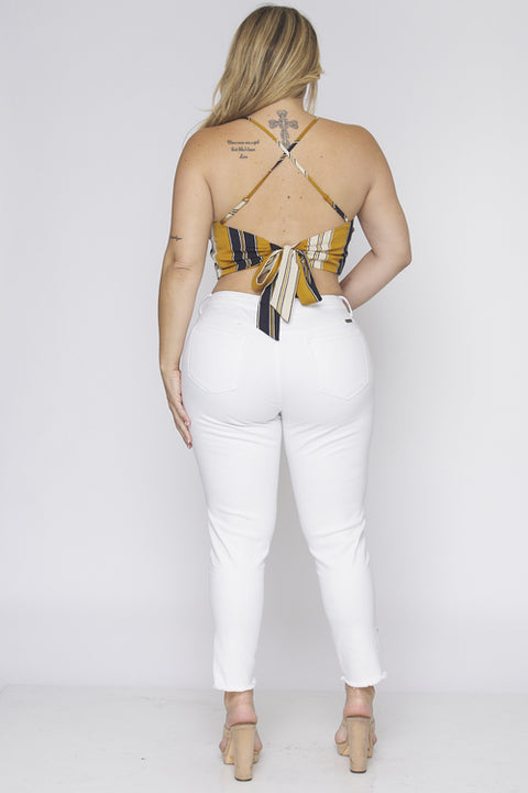 Plus Size Striped Crop Top (ZB9386F4) Mustard / ( 1XL-2XL-3XL- 2-2-2)