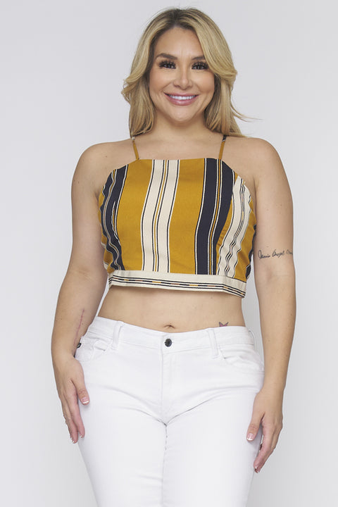 Plus Size Striped Crop Top (ZB9386F4) Mustard / ( 1XL-2XL-3XL- 2-2-2)