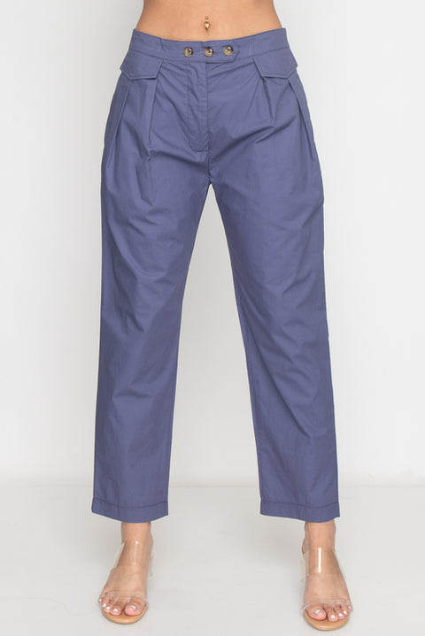 Cropped Trouser Pants with 3 Button Fly with Pleats and Welt Pocket Flap Details (11TP9093) - Wholesale Fashion Couture 
