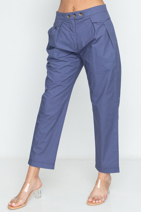 Cropped Trouser Pants with 3 Button Fly with Pleats and Welt Pocket Flap Details (11TP9093) - Wholesale Fashion Couture 