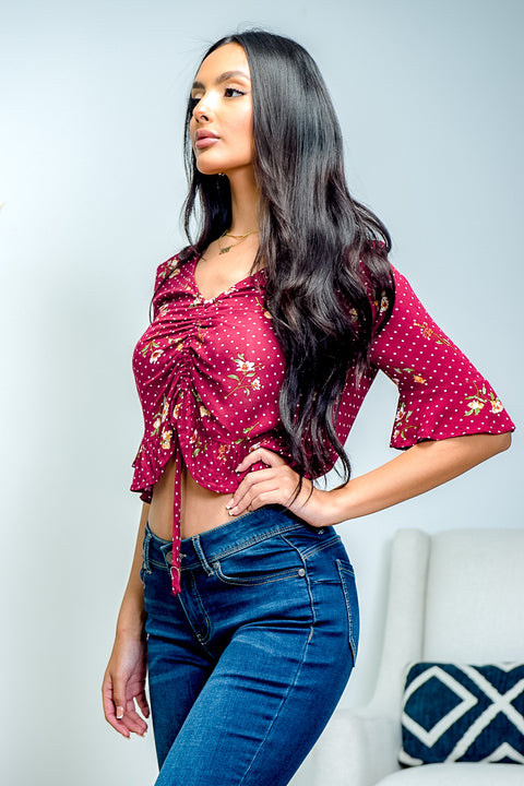 Short Sleeve Top (EM4737) Burgundy / ( S,M,L- 2,2,2)