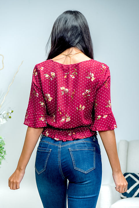 Short Sleeve Top (EM4737) Burgundy / ( S,M,L- 2,2,2)