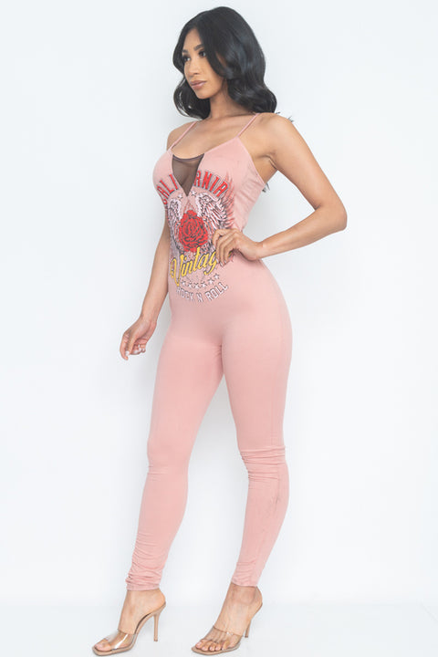 Jumpsuit "Vintage Rock N' Roll" Print (P1418) - Wholesale Fashion Couture inc