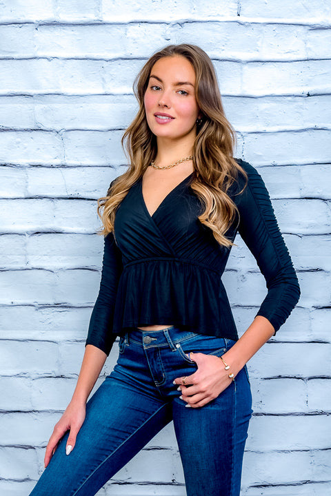 Long Sleeve Top (Y21038) Black / (S-M-L - 2-2-2)