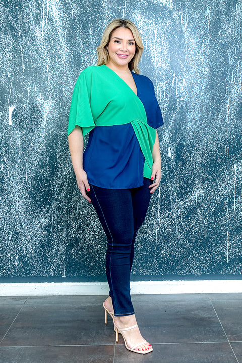 Plus Size Top (T1049) Green-Navy / (1X-2X-3X - 2-2-2)