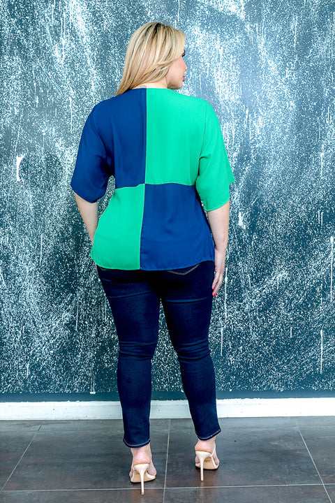 Plus Size Top (T1049) Green-Navy / (1X-2X-3X - 2-2-2)