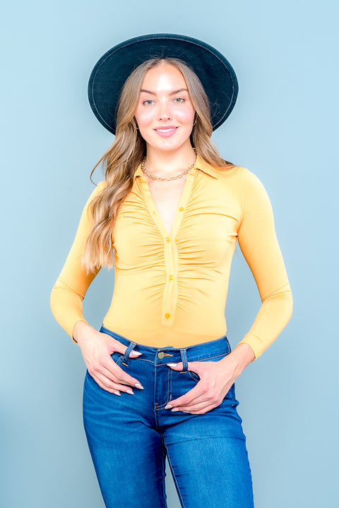 Long Sleeve Bodysuit (QIPP17K0T0A) Mustard / (S-M-L - 2-3-1)