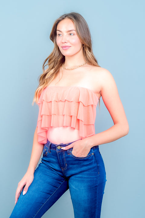Sleeve Less Bodysuit (AT-3916) Neon-Coral / (S-M-L - 2-2-2)