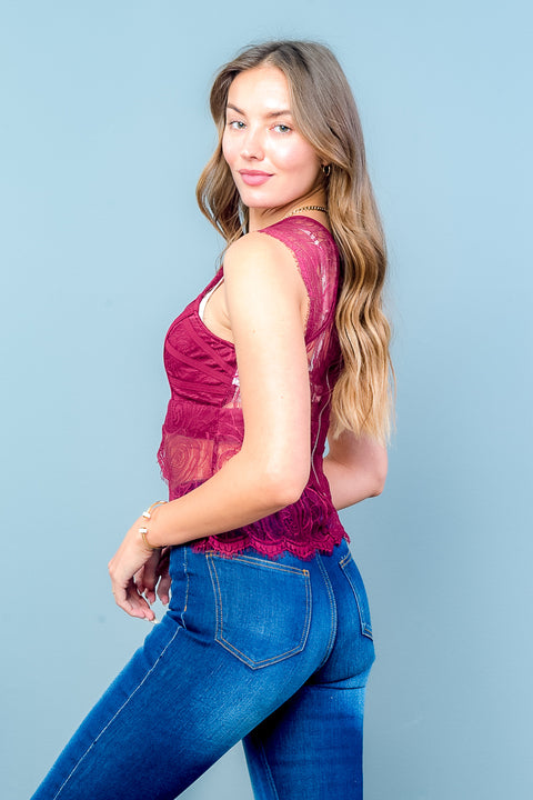 Sleeve Less Top (IMT1803) Burgundy / (S-M-L - 2-2-2)