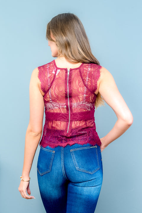Sleeve Less Top (IMT1803) Burgundy / (S-M-L - 2-2-2)