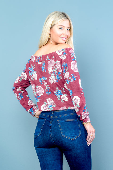 Floral Long Sleeve Top (FT31035-LP) Burgundy / (S-M-L - 2-2-2)