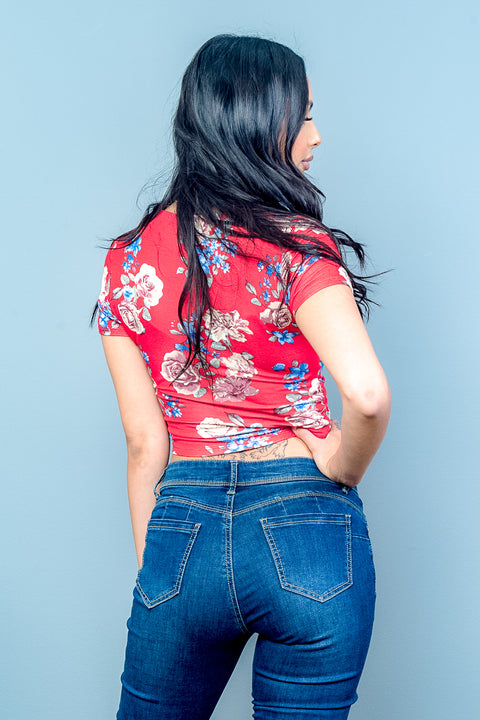 Floral Short Sleeve Top (AY31842P) Black / (S-M-L - 2-2-2)