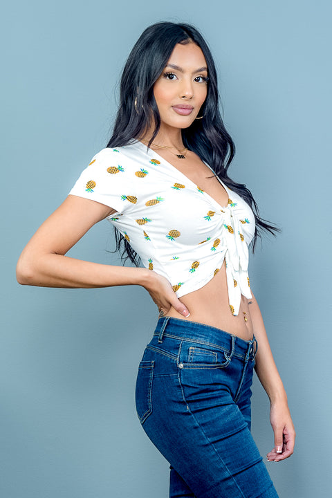 Short Sleeve Pineapple Top (AY31842P) Ivory / (S-M-L - 2-2-2)