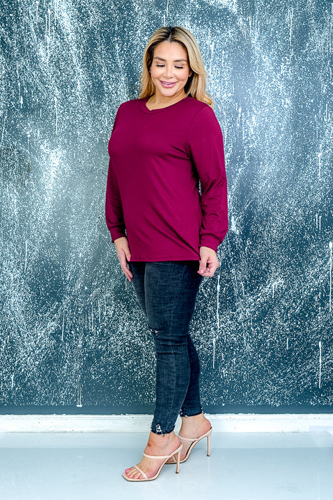 Plus Size Long Sleeve Top (ZA3603) Burgundy / (1X-2X-3X - 2-2-2)