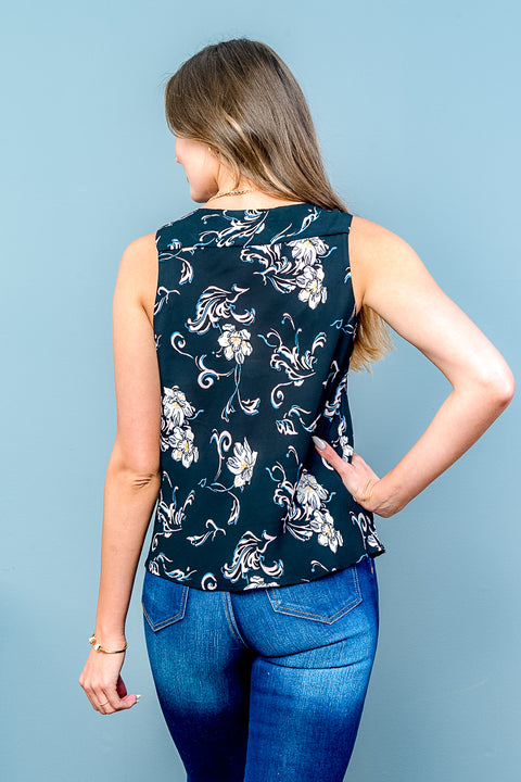 Sleveless Top (HA395214MI) Black-Floral / (XS-S-M-L-XL - 2-2-2-2-1)