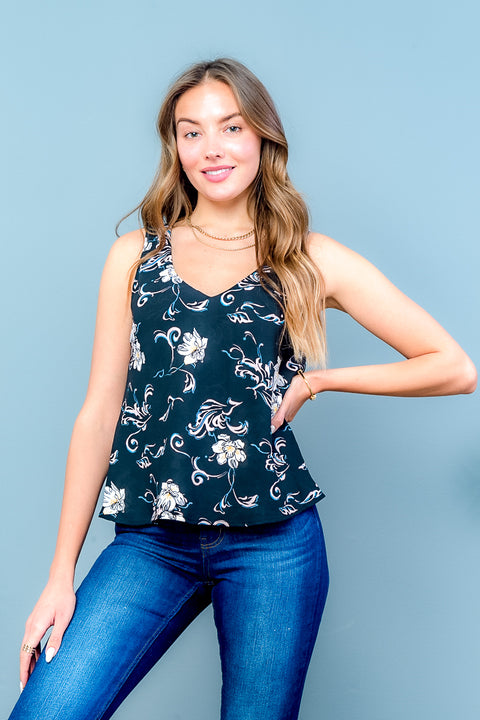 Sleveless Top (HA395214MI) Black-Floral / (XS-S-M-L-XL - 2-2-2-2-1)