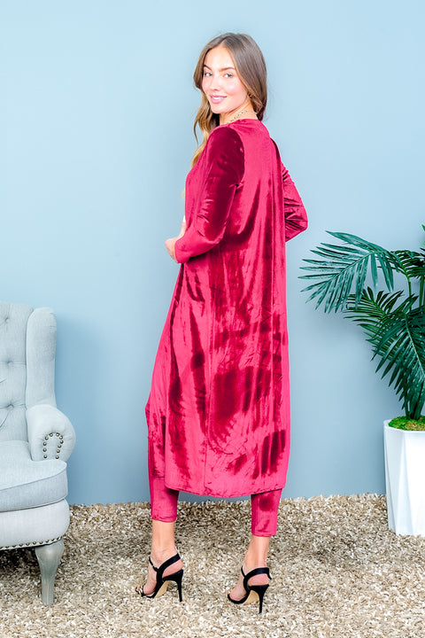 3 PC Set - 'Sunny Days' Velvet Long Sleeve Open Front Duster, Bandeau Top and High Waist Leggings in Goldenrod* (AST-9029) - Wholesale Fashion Couture 